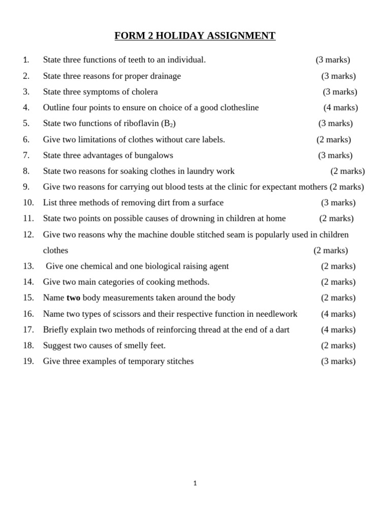 Form 2 Holiday Assignment | PDF