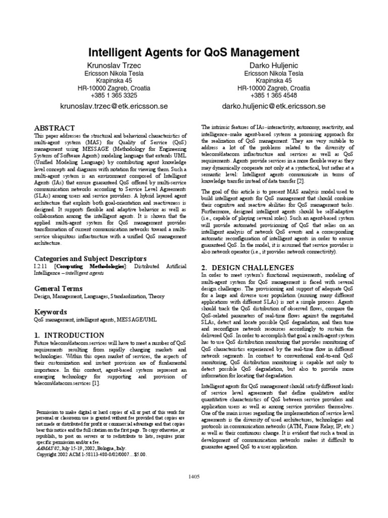Intelligent Agents For QoS Management | PDF | Quality Of Service ...