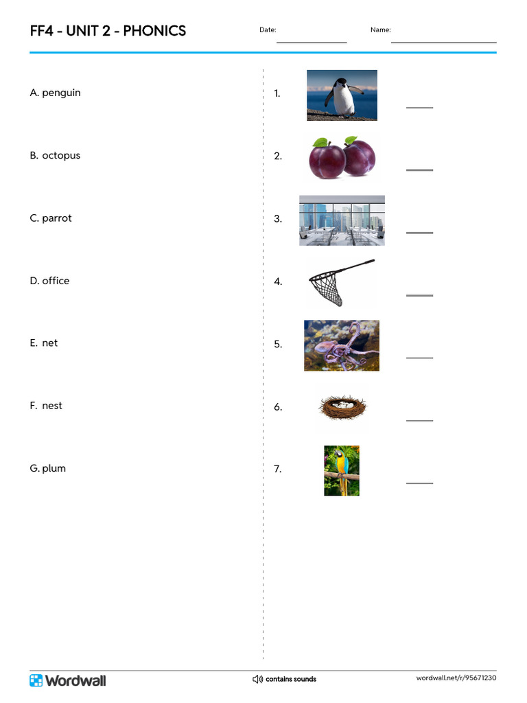 Ff4 Unit 2 Phonics Match Up Write The Answer | PDF