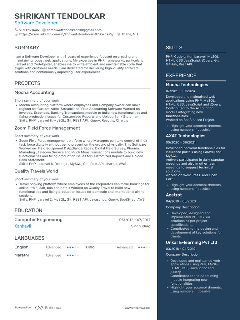 Shrikant Tendolkar Resume | PDF | J Query | Java Script