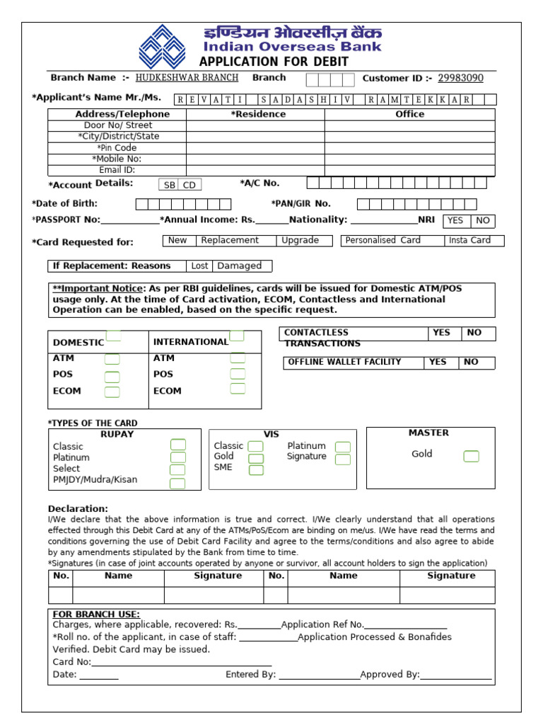 Debit Card Application Form Guidelines | PDF | Debit Card | Service ...