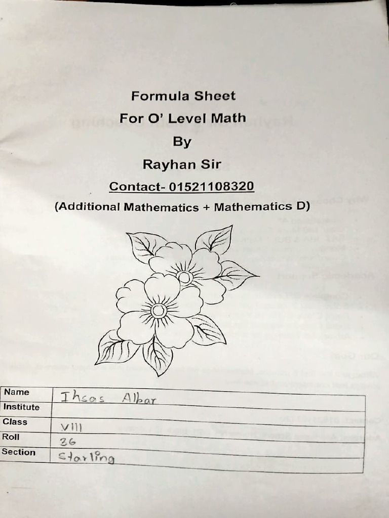 O' Level Math Formula Sheet Guide | PDF | Triangle | Trigonometric ...