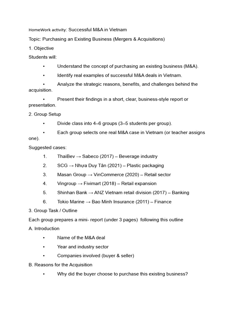 Successful M&A Case Studies in Vietnam | PDF
