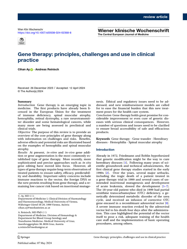 Gene Therapy: Principles and Challenges | PDF | Viral Vector | Gene Therapy