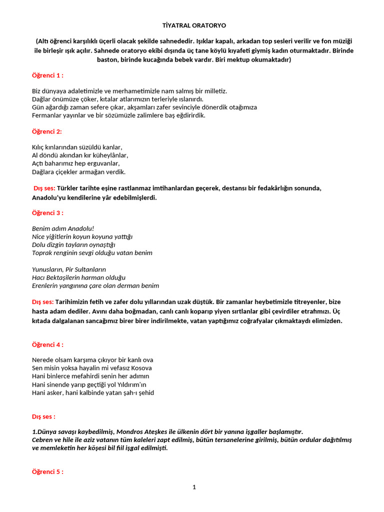 12 Mart Programi Ti̇yatral Oratoryo | PDF