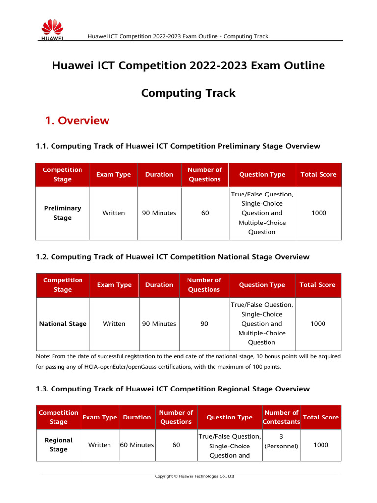 Huawei ICT Competition 2022 2023 Exam Outline Computing Track | PDF ...
