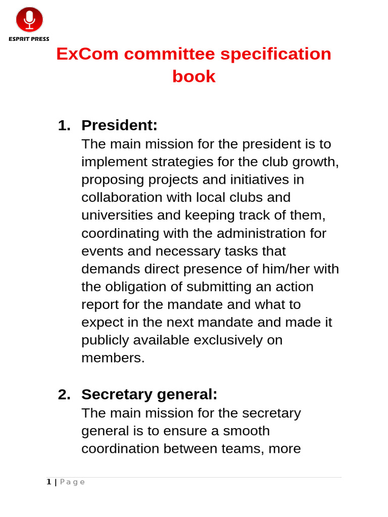 ExCom Committee Roles and Responsibilities | PDF
