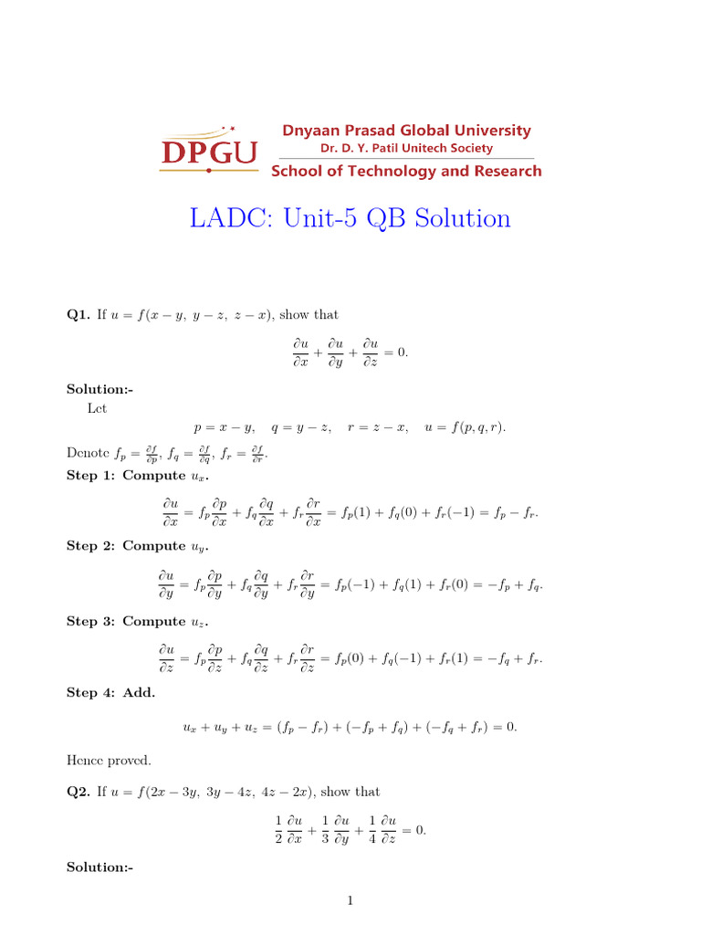 Solution LADC 5thunit QB | PDF | Calculus | Teaching Mathematics