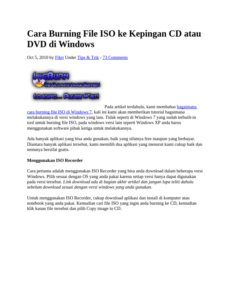 Cara Burning File ISO di Windows | PDF