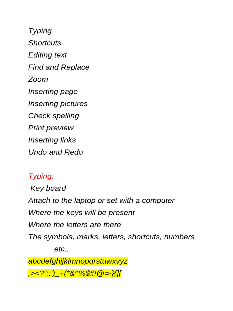 Essential Typing Shortcuts Guide | PDF