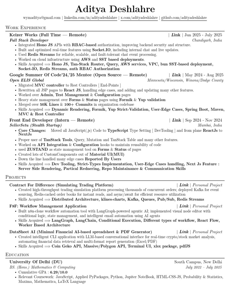Aditya Deshlahre: Full Stack Developer Resume | PDF | Computing ...