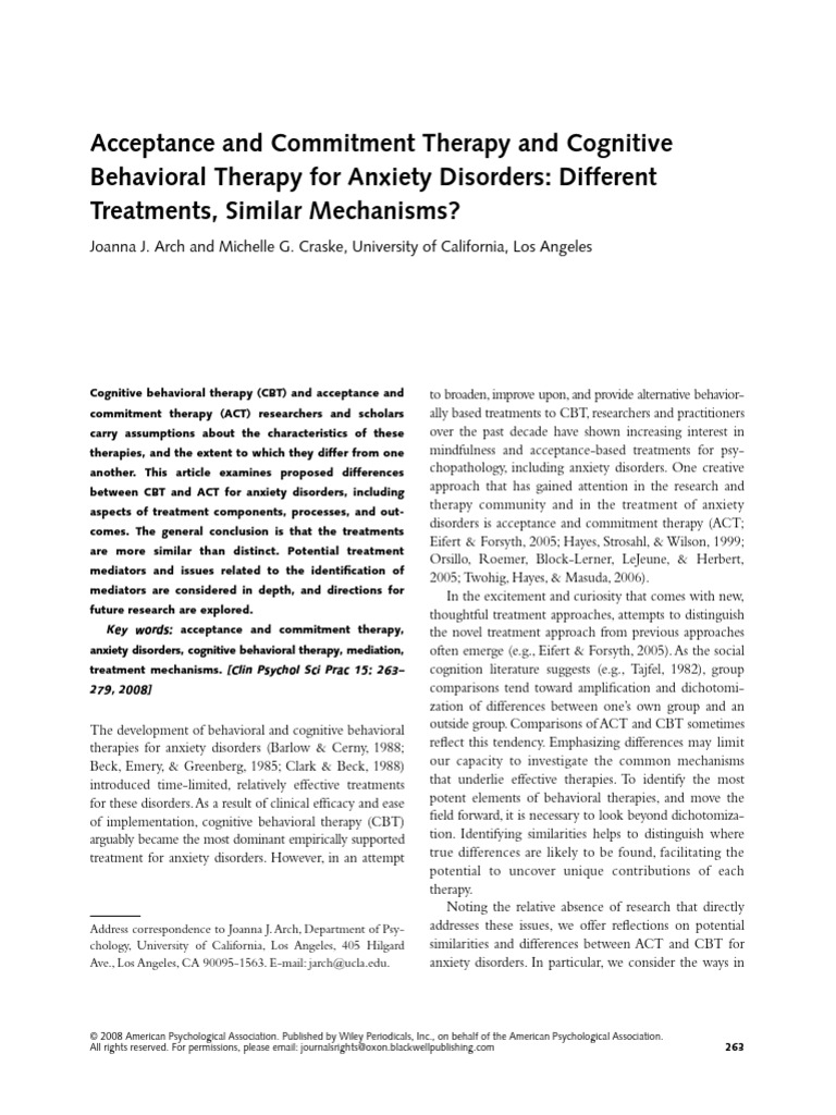 ACT vs. CBT for Anxiety Disorders | PDF | Cognitive Behavioral Therapy ...