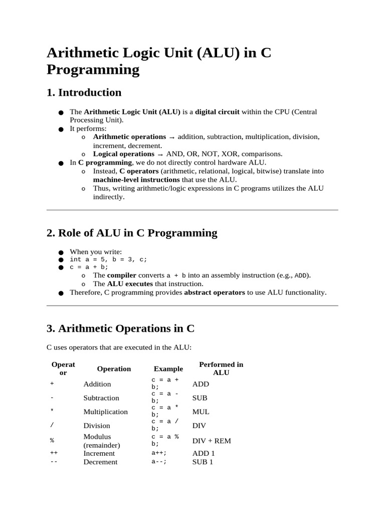 ALU and I/O in C Programming Explained | PDF | Programming | Computer ...