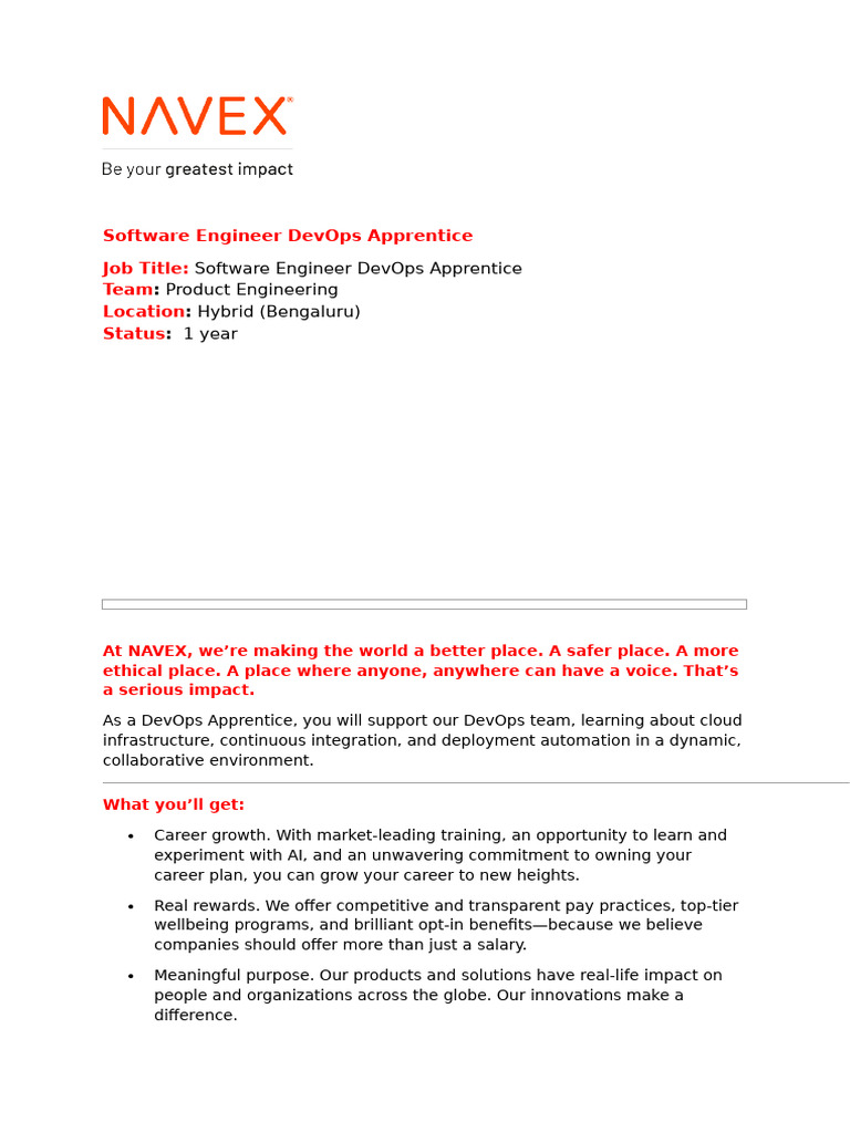 Software Engineer DevOps Apprentice JD | PDF