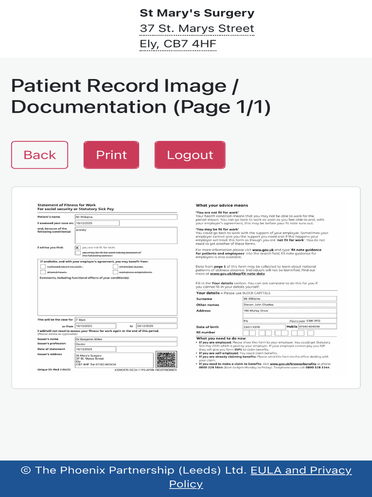 St Mary's Surgery Patient Record | PDF