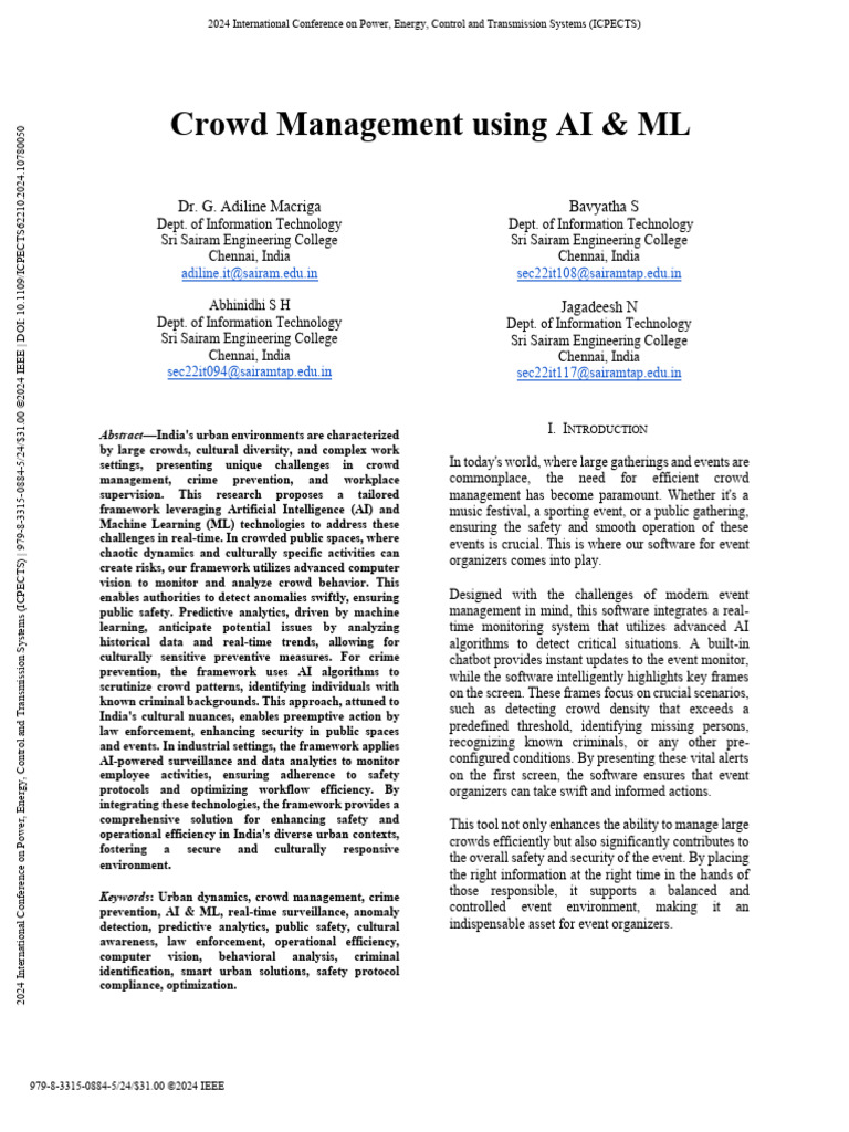 AI & ML Framework for Crowd Management | PDF | Machine Learning ...