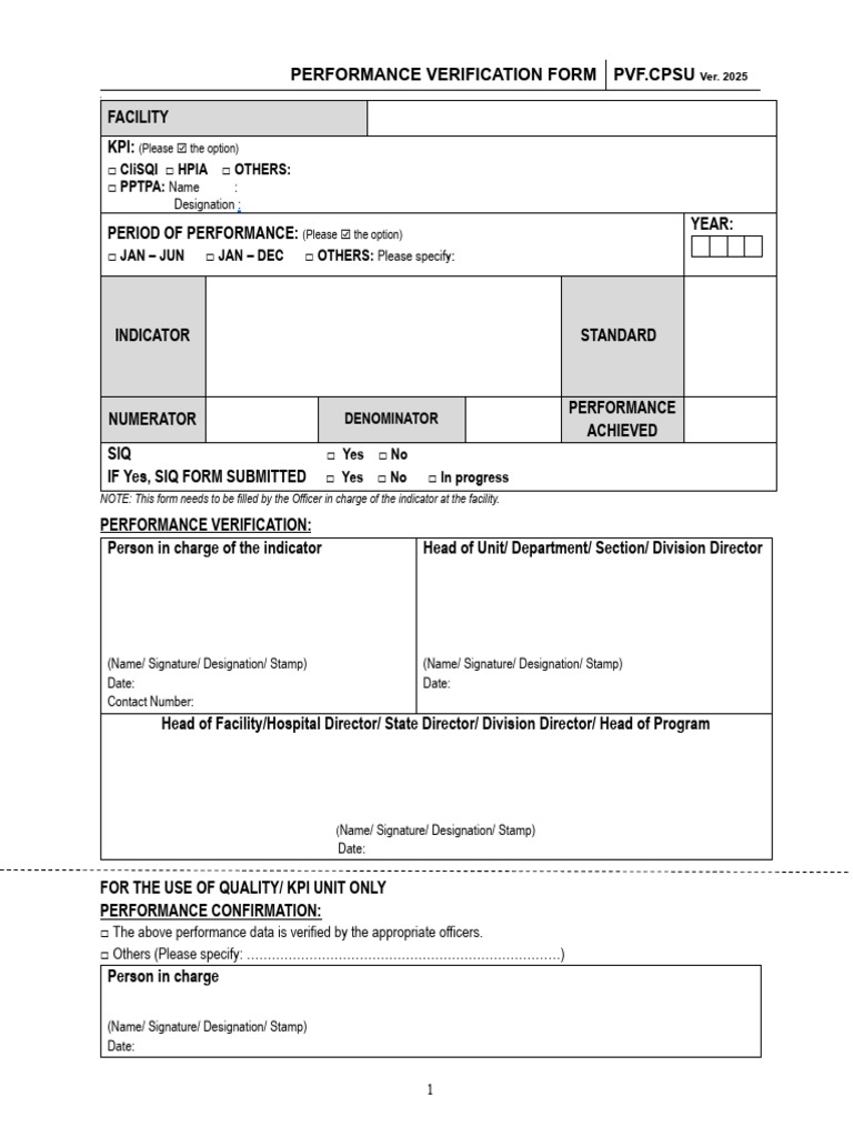 Performance Verification Form 2025 | PDF