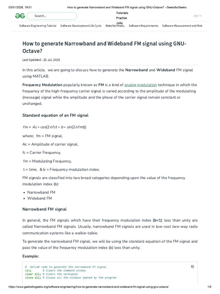 Generate FM Signals with GNU-Octave | PDF | Frequency Modulation ...