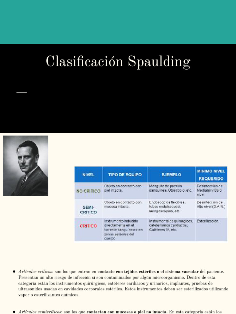 Clasificación Spaulding y Desinfección Médica | PDF | Esterilización ...
