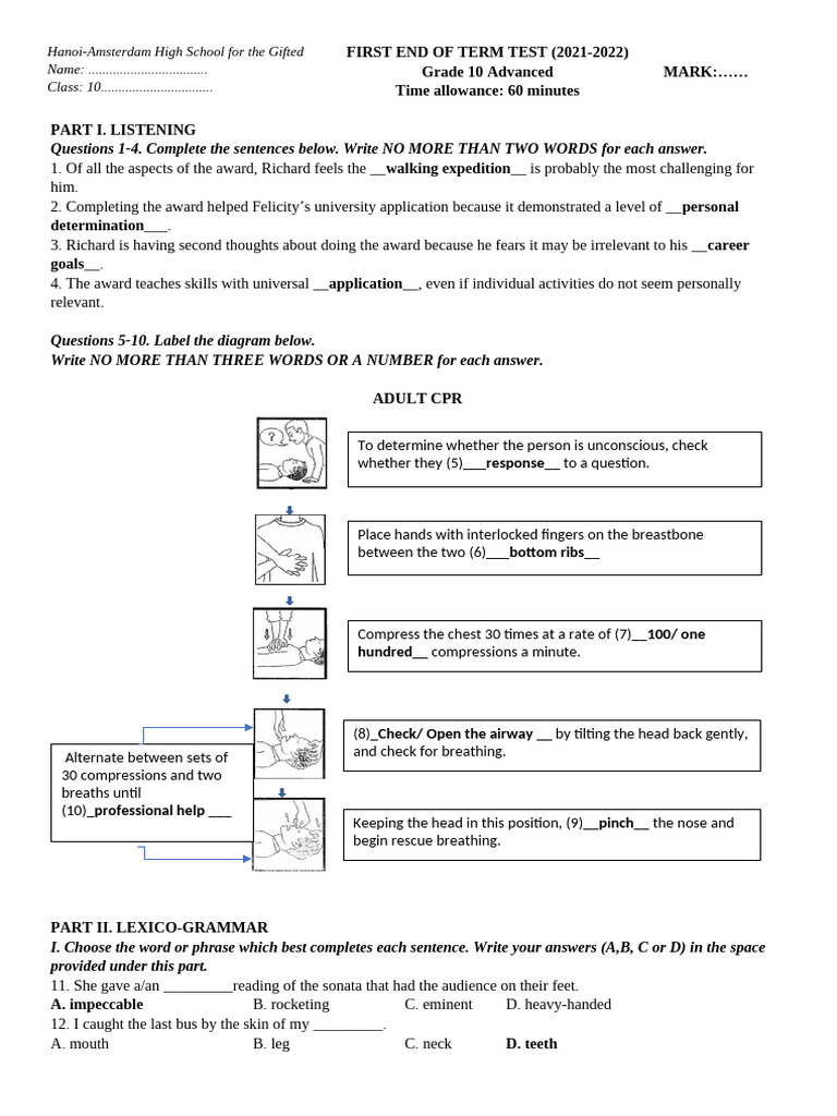 Grade 10 Listening and Grammar Test | PDF | Memory | Hippocampus