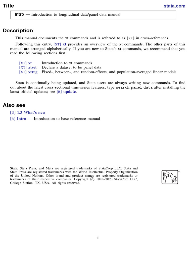 Introduction to Stata xt Commands | PDF