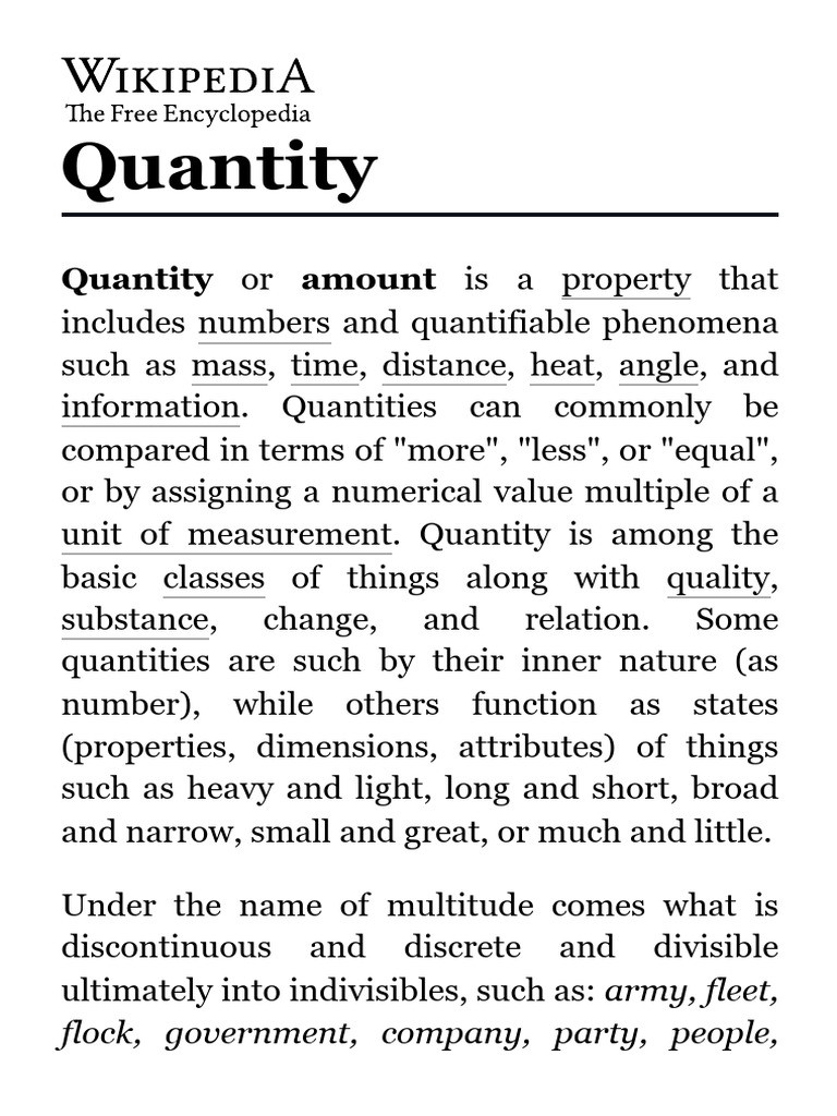 Quantity - Wikipedia | PDF | Quantity | Mathematical Concepts