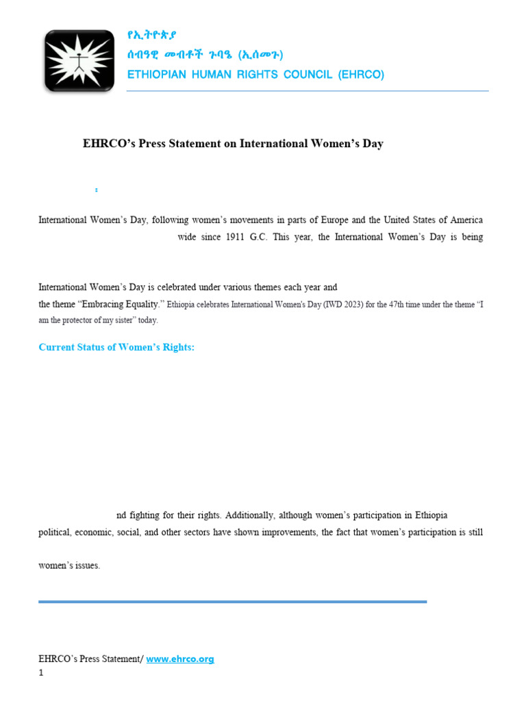 EHRCOs Press Statement on International Womens Day 2023 | PDF ...