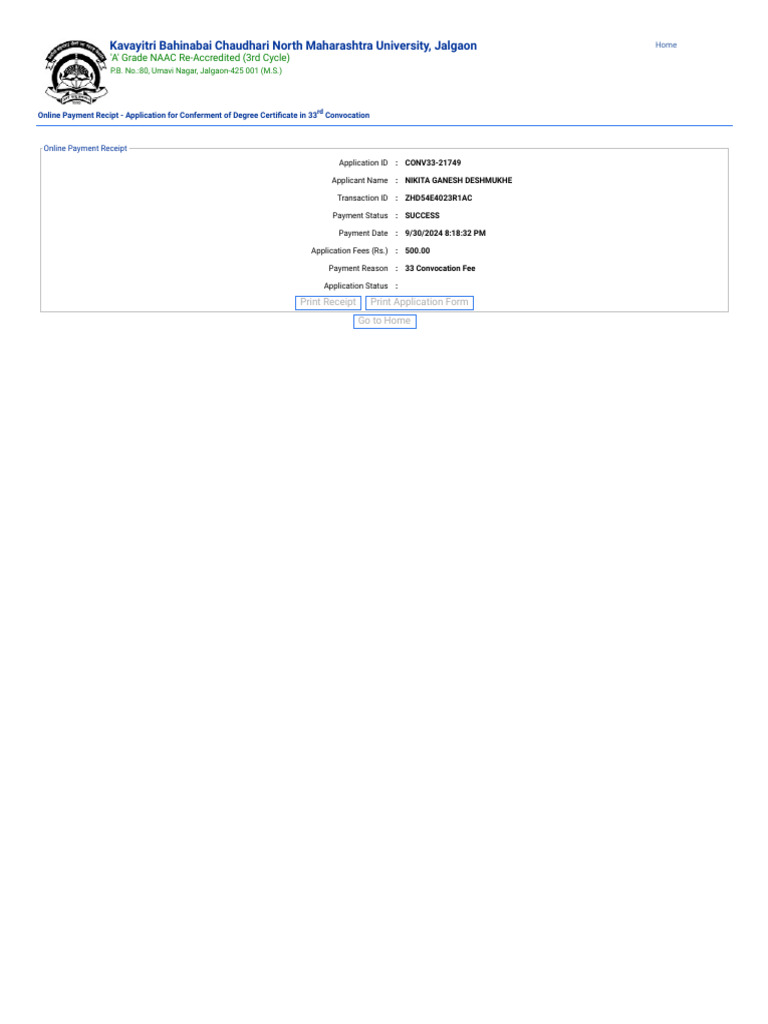 Convocation Recipt | PDF