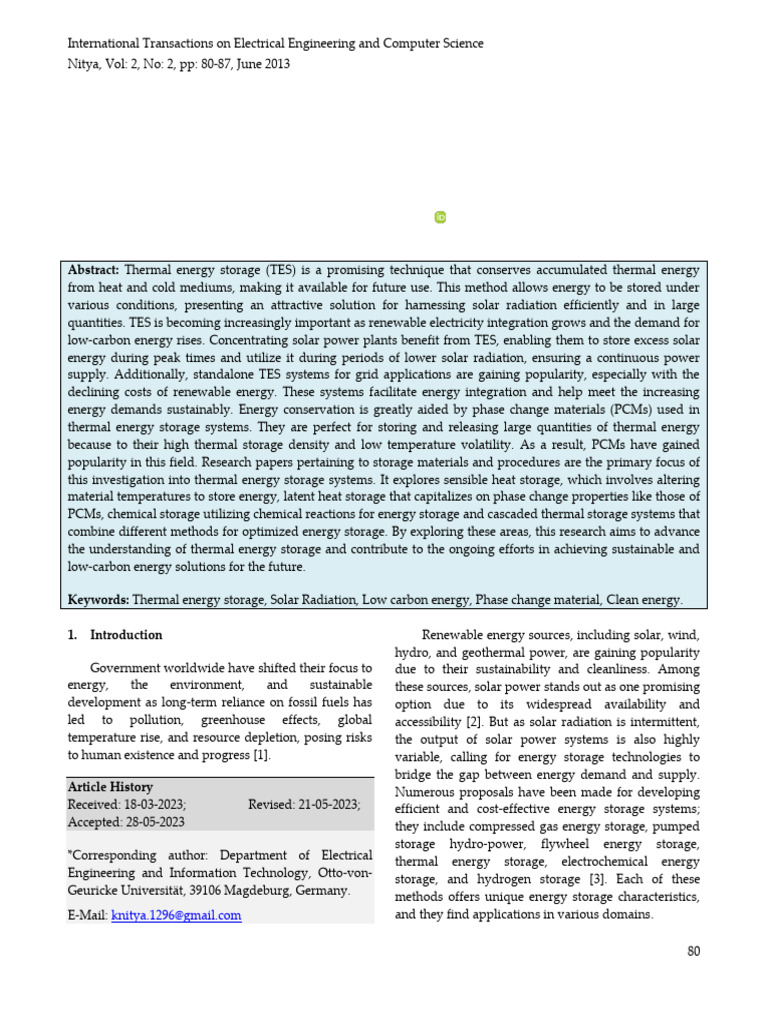 Thermal Energy Storage Technology in Solar Energy | PDF | Energy ...