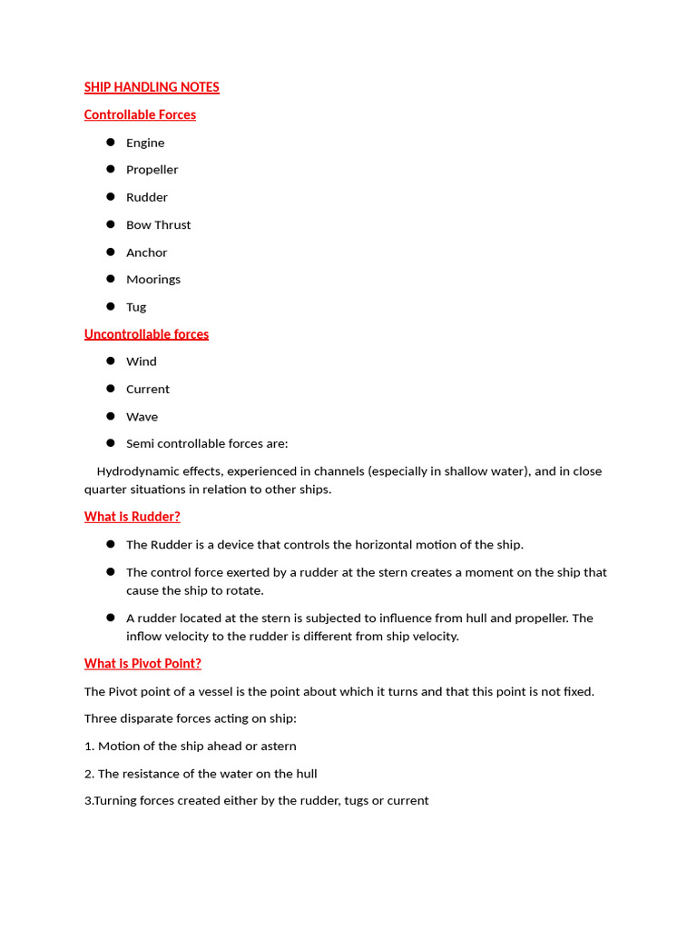 Ship Handling Techniques and Forces | PDF | Rudder | Ships