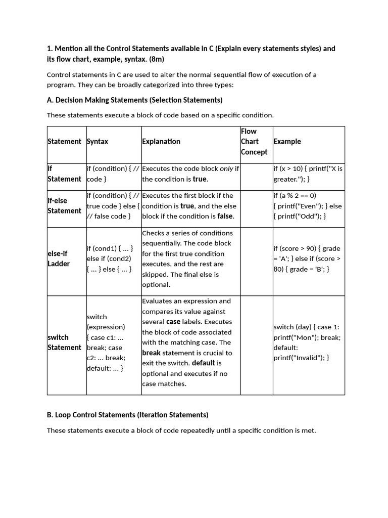 Control Statements in C: Types & Examples | PDF | Pointer (Computer ...
