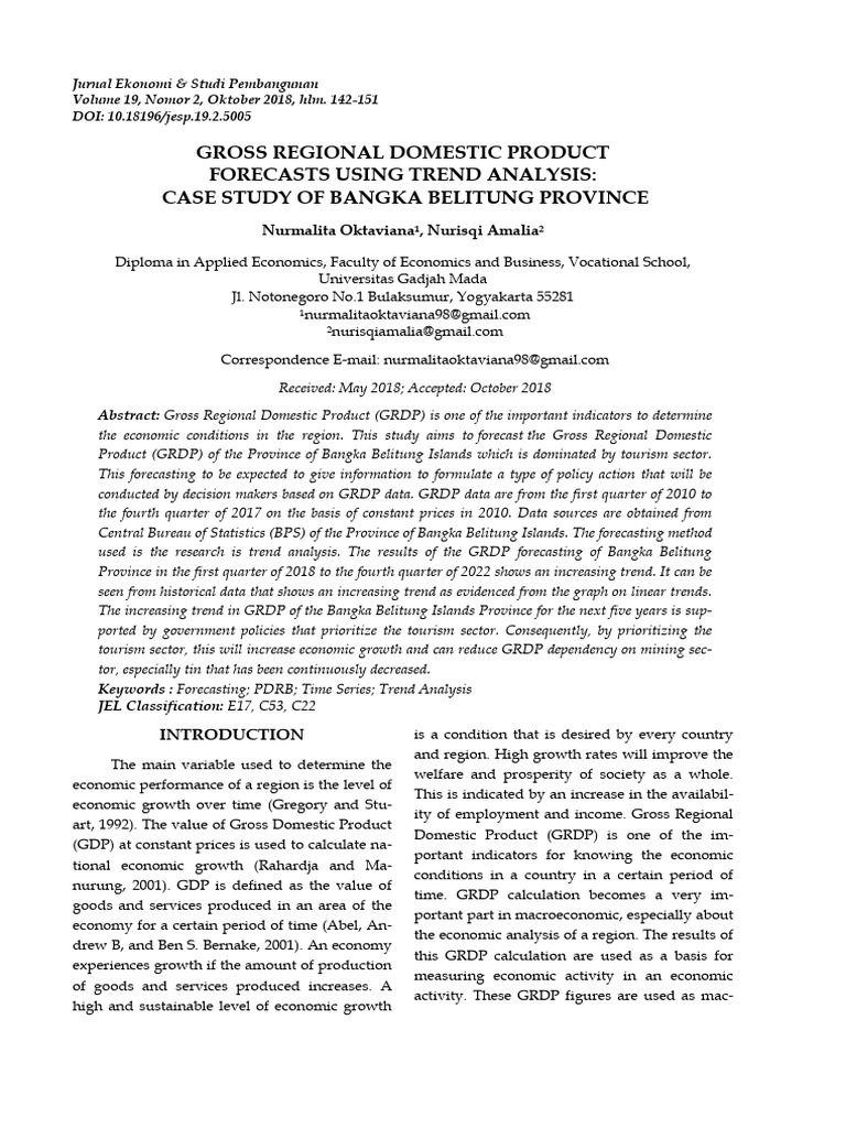 GRDP Forecasting for Bangka Belitung | PDF | Gross Domestic Product ...