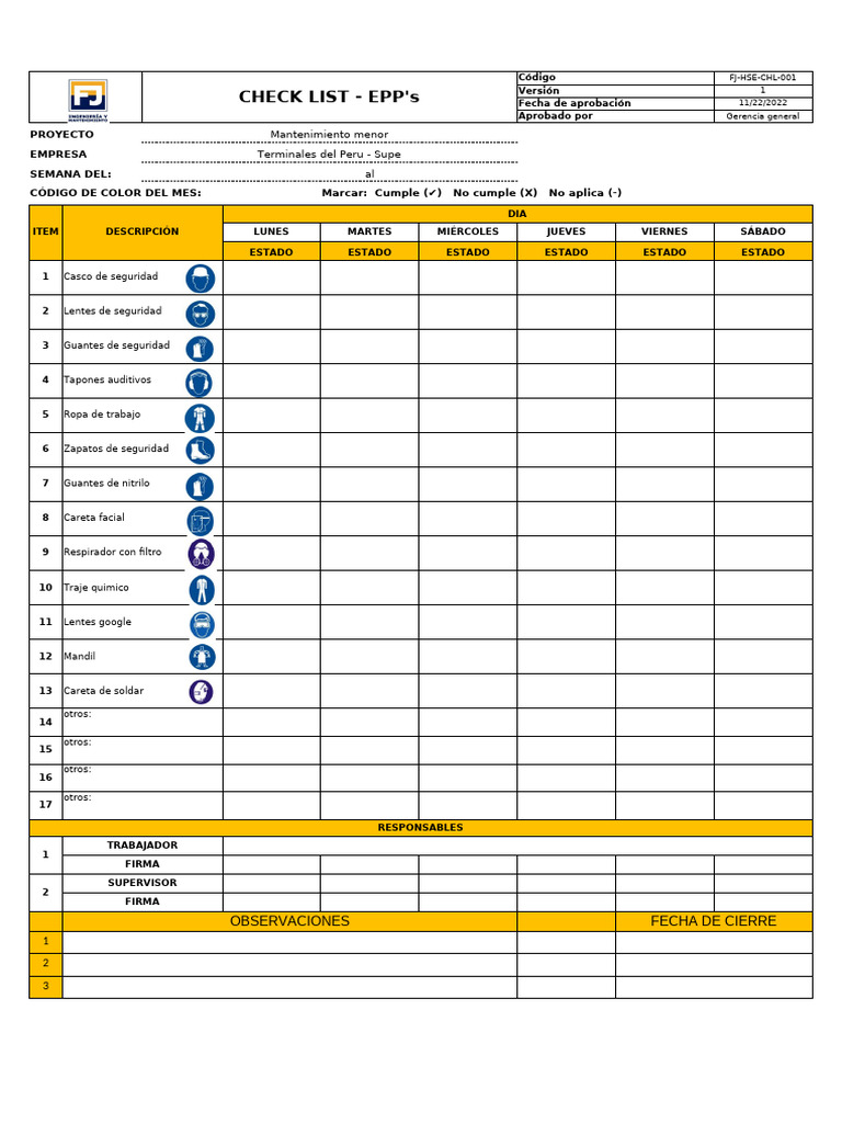 Check List de EPP y Herramientas Manuales | PDF