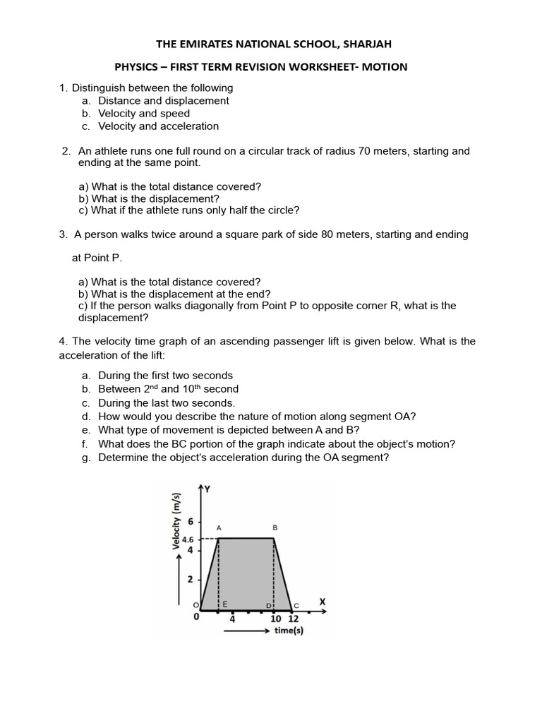 Physics Motion Revision Worksheet | PDF