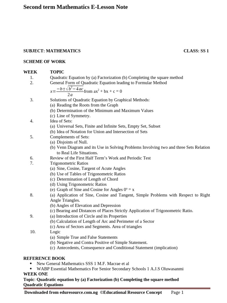 SS1 Mathematics E-Lesson Notes | PDF | Trigonometric Functions ...