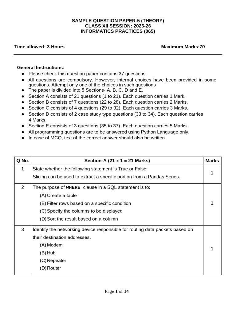 Ip Sample Paper-5 | PDF | Table (Database) | World Wide Web