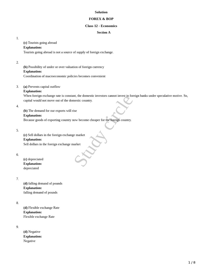 Forex & BOP (Answer Key) | PDF | Exchange Rate | Balance Of Trade
