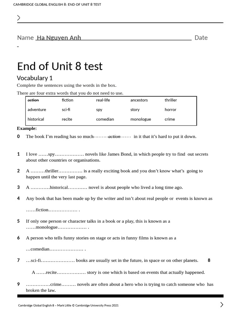 Vocabulary and Grammar Test for English 8 | PDF | English Language