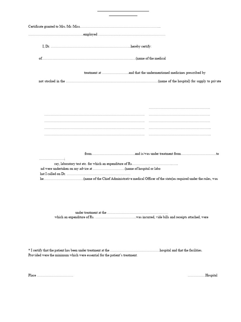 Essentiality Certificate for Hospital Treatment | PDF | Hospital ...