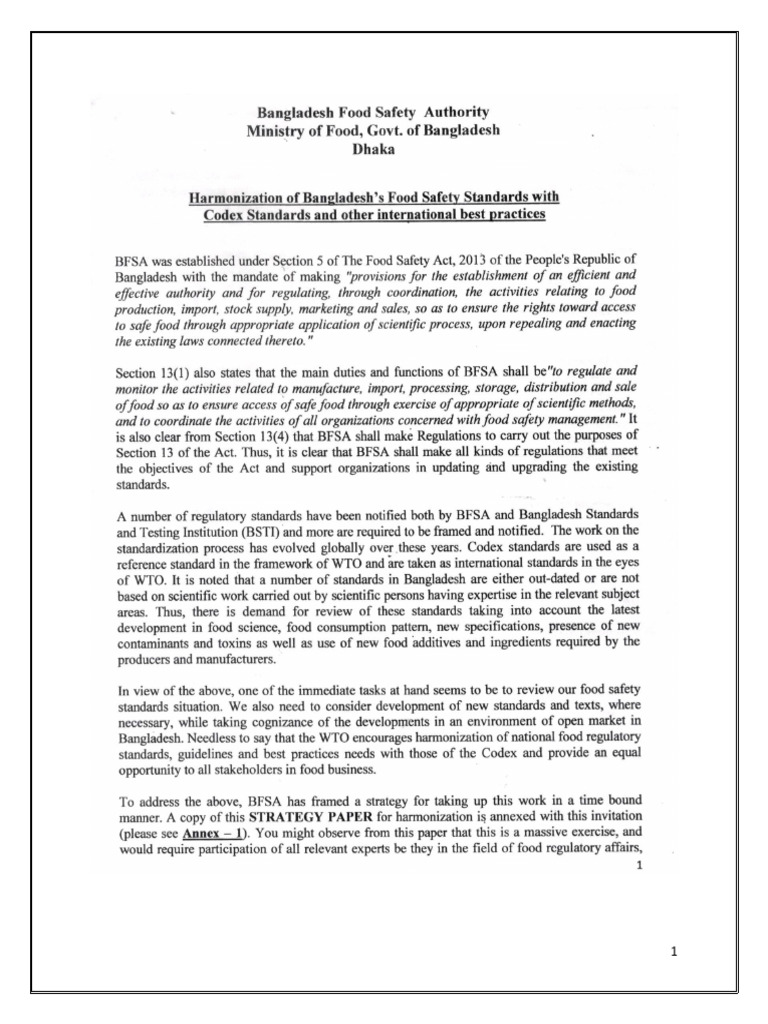 Bangladesh Food Standards Harmonization Strategy | PDF | Food Safety ...