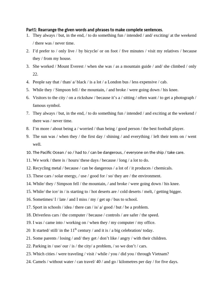 Sentence Rearrangement Exercises | PDF