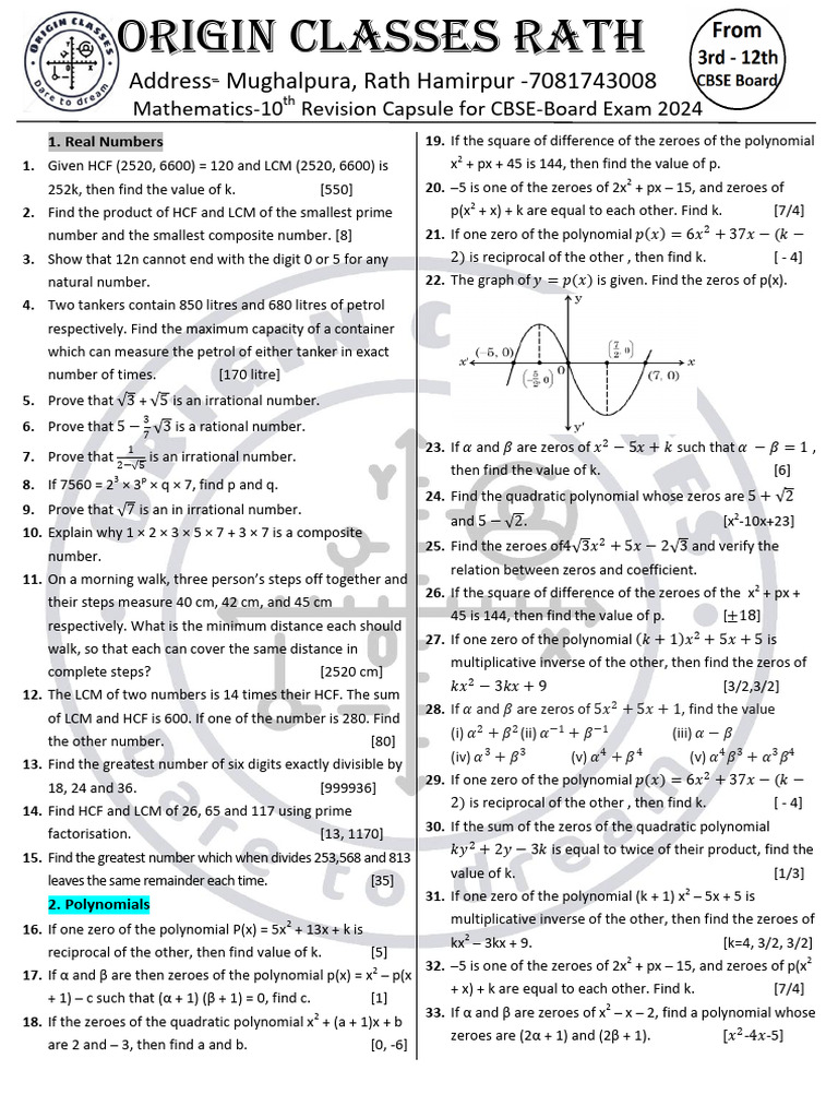 10th Maths Important Questions Question Bank Revision Capsule 2024 (1 ...