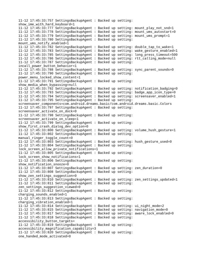 Android Settings Backup Log Details | PDF | Backup | Java (Programming ...