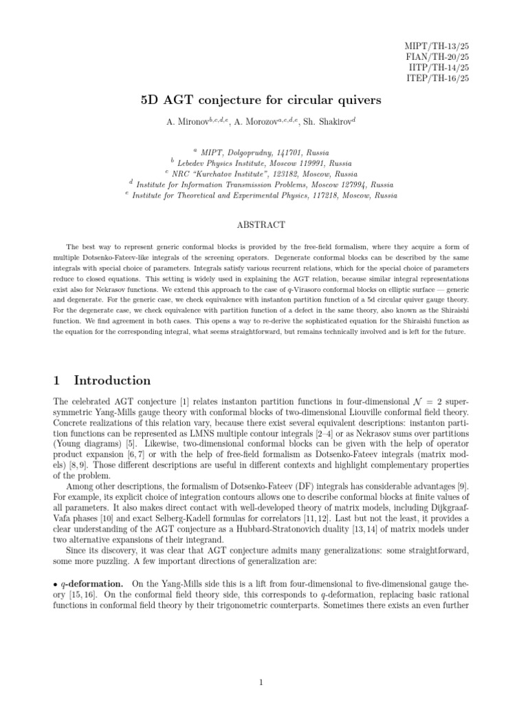 5D AGT Conjecture for Circular Quivers | PDF | Geometry | Quantum Field ...