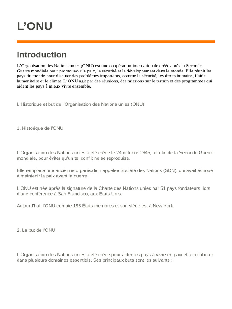 Rôle et enjeux de l'ONU aujourd'hui | PDF | Nations unies | Relations ...