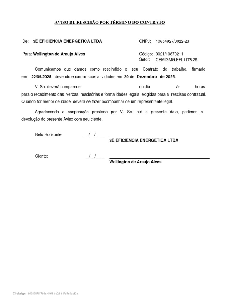 Aviso de Rescisão de Contrato de Trabalho | PDF | Autenticação ...