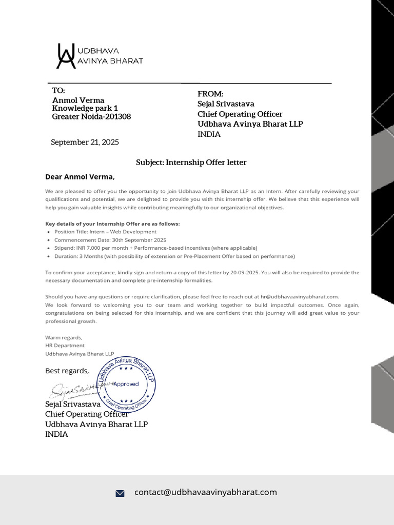 Internship Offer for Web Development | PDF
