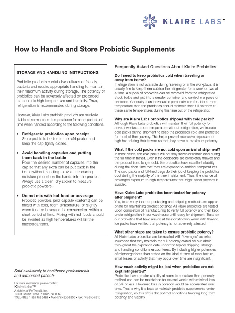Probiotic Storage and Handling Guide | PDF | Probiotic | Refrigeration