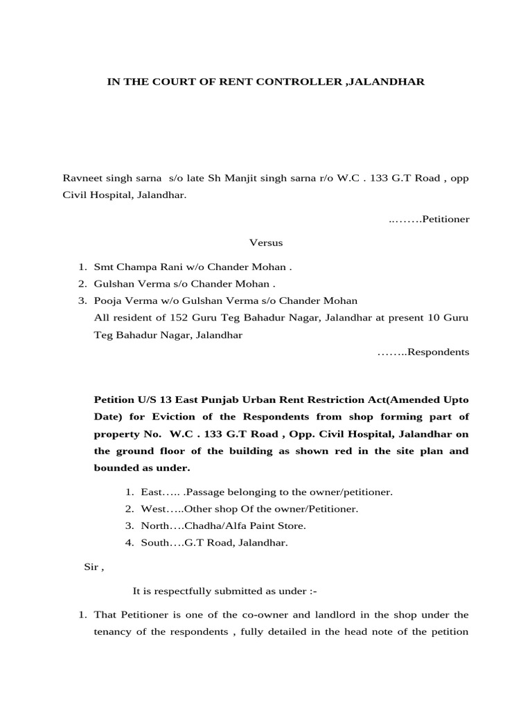 Eviction Petition in Jalandhar Rent Court | PDF | Property | Property Law