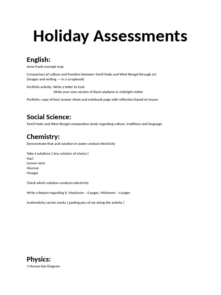 Holiday Assessments | PDF